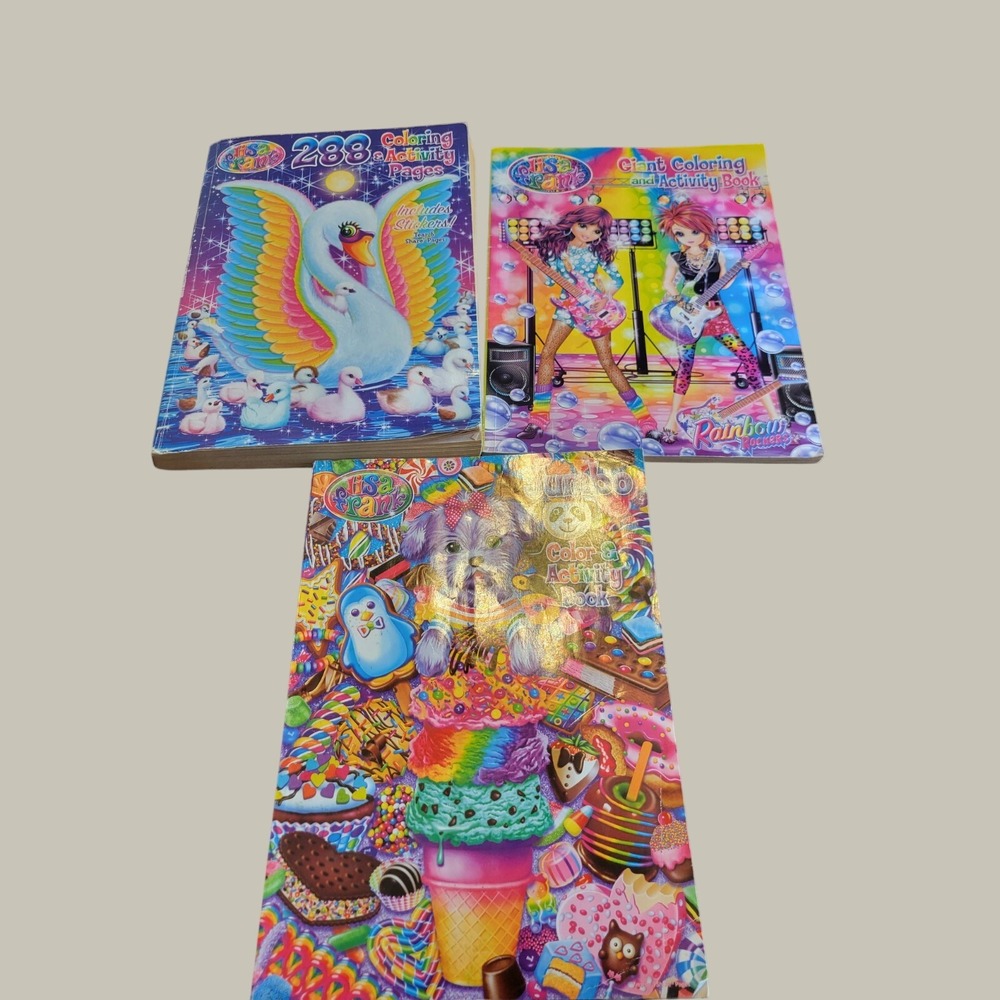 Lisa Frank Coloring Activity Book Lot of 3 Rainbow Rockers Swan Puppy Y2K